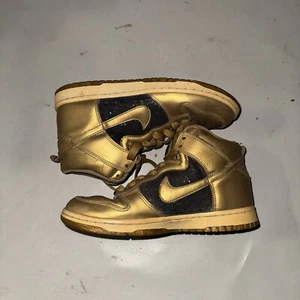 NIKE DUNK METALLIC GOLD BLACK GLITTER HI TOP SHOES 325203-771 Size US 8 - Picture 1 of 5