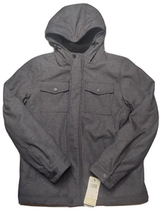 DOCKERS Men Small Gray Nylon Blend Sherpa Lined Zip Snap Hooded Jacket NEW $180 - Picture 1 of 14