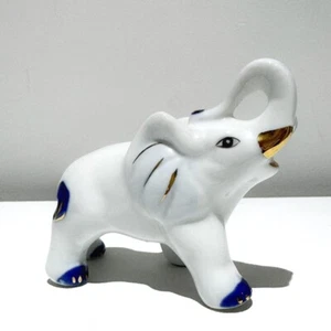 Small Elephant Ornament Porcelain Gift Hand Painted Trinket Decoration - Picture 1 of 6