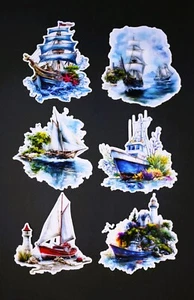 Beautiful DIE CUT CARD TOPPERS Vintage Sailing Ships Men Boy Boat Cardmaking - Picture 1 of 1