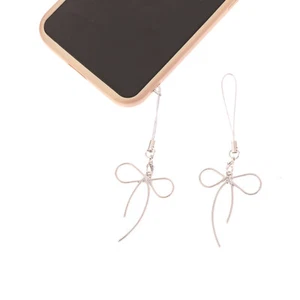 Y2K Korean Bow Mobile Phone Chain Simple Silver Color Bowknot Phone Lanyard - Photo 1 sur 10