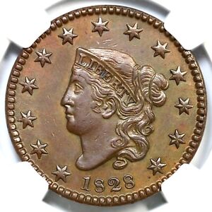 1828 N-10 NGC AU 55 Sm Date Matron or Coronet Head Large Cent Coin 1c