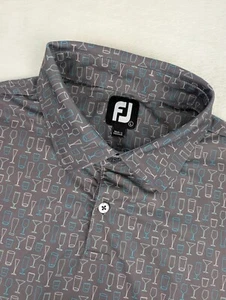 FootJoy Performance Polo Mens Large Gray Cocktial Glass All Over Print w/Logo - Picture 1 of 10
