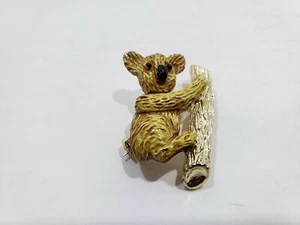 Vintage Gerry's Koala Bear Brooch Pin On Branch Signed Figural Gold Tone Enamel - Picture 1 of 5