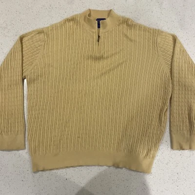 Pendleton Sweater Mens XL Yellow Quarter Zip Cable Long Sleeve Pima Cotton Flaws - Image 1 of 4