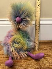 NWT Jellycat Plush Rainbow Pompom Ostrich Bird 12"L Colorful Fur Retired