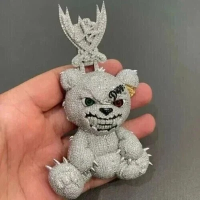 Pingente masculino personalizado de moissanita real corte redondo 5,00 ct prata esterlina 925 - Imagem 1 de 4