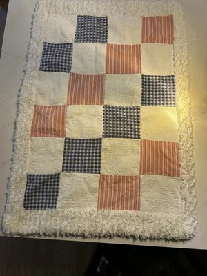 Vintage Chenille   Baby Quilt / Stroller Throw Multicolor 31.5” By 23” - Image 1 of 4