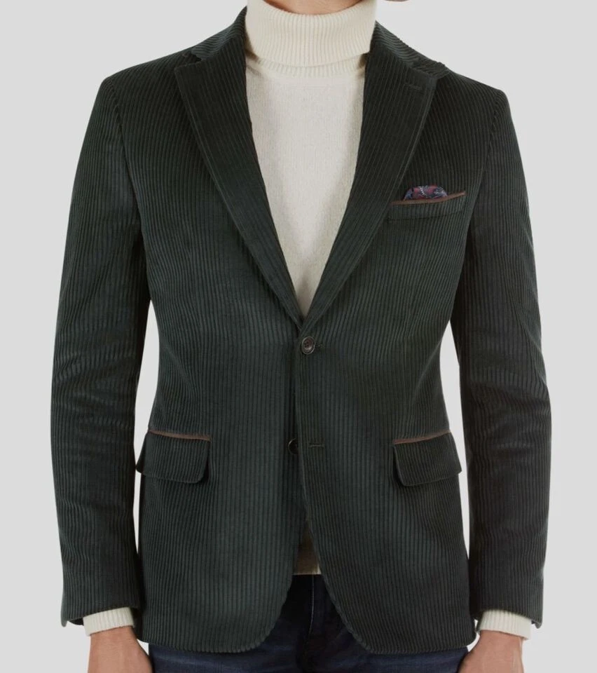 Chaqueta Blazer Tallia Hombres Delgada Pana Verde Oscuro 44 R NUEVA $295 VENZ1TSS0004 Foto 1 de 4
