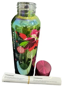 NUEVO CON ETIQUETAS STARBUCKS HOLIDAY 2023 Vaso Botella de Agua Vidrio Multicolor Verde 20 OZ - Imagen 1 de 8
