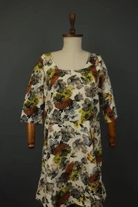 MARNI Multi Floral Regular Fit 3/4 Sleeve Round Neck Back Zip Shift Dress Sz 44 - Picture 1 of 18