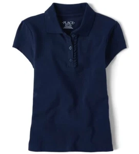 Children’s Place Polo Shirt Girls Tidal Navy Blue Ruffle Uniform Size XL 14 New - Picture 1 of 3