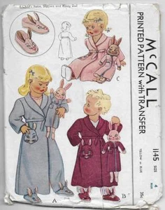 Originale Vintage 1944 McCall Modello di Cucito 1145 Bambino ACCAPPATOIO PANTOFOLE CONIGLIETTO GIOCATTOLO 4 - Foto 1 di 2