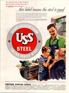 VINTAGE 1945 USS US STEEL FATHER & SON PRINT AD - Picture 1 of 1