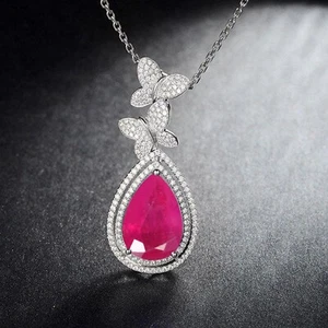 Pear Cut 2.52Ct Natural Burmese Red Ruby Women's Pendant In 925 Sterling Silver - Bild 1 von 1