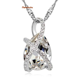 18k White Gold Filled Clear Crystal Teardrop Bridal Wedding Necklace N156 - Picture 1 of 11