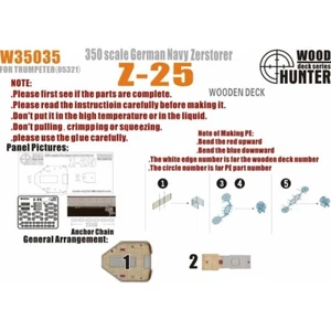 Hunter W35035 1/350 Cubierta de Madera Marina Alemana Destructor Z-25 PARA TROMPETISTA 05787 - Imagen 1 de 3