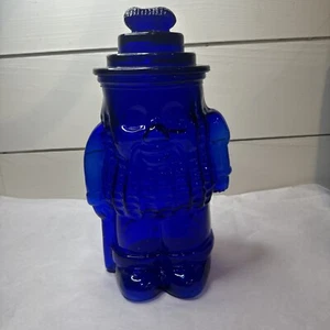 Mr. Peanut Cobalt Blue Glass Cookie Jar Planter's Vintage Large 13" with Lid - Picture 1 of 24