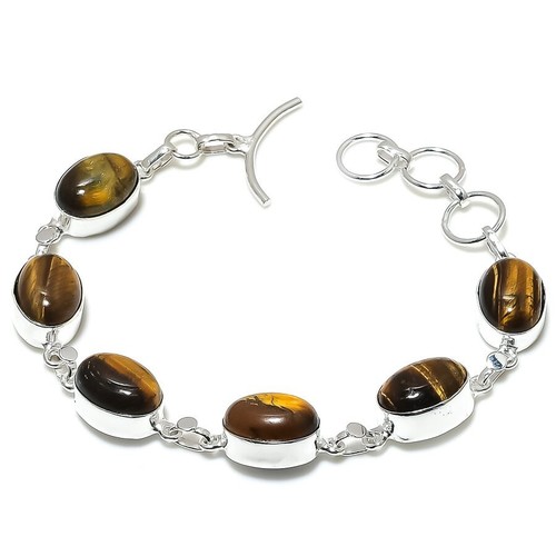 VALENTINO Bracciale gioiello fatto a mano argento sterling 925 pietra preziosa occhio di tigre misura 7 8"