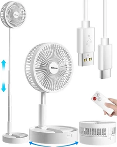 Stand Fan,Folding Portable Telescopic Floor/USB Desk Fan with 7200mAh Rechargeab - Picture 1 of 6