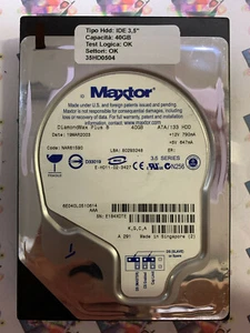 Hard Disk Usato IDE 3,5" 40GB MAXTOR 6E040L0 6E040L0510614 NAR61590 16 MAR 2003 - Foto 1 di 4