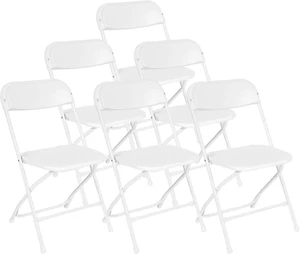 6 Pack White Plastic Folding Chair, Foldable Party Chairs, 330 Lbs Capacity,Indo - Picture 1 of 9