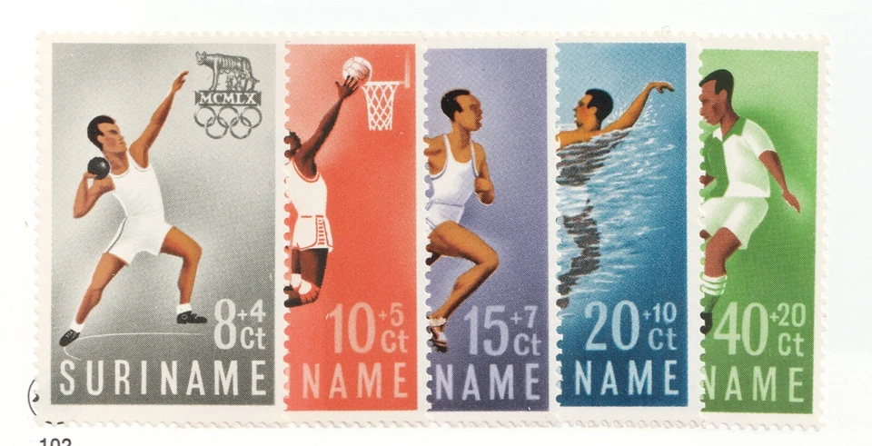 1960 Suriname Sc# B75-9 (semi-postal) Olympic Summer Sports. MNH set Cv$4.55 - Image 1 of 1
