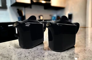 Vintage Hall China Ohio Tea for Two Teapot Set Black MCM Twin Creamer Art Deco - Picture 1 of 10