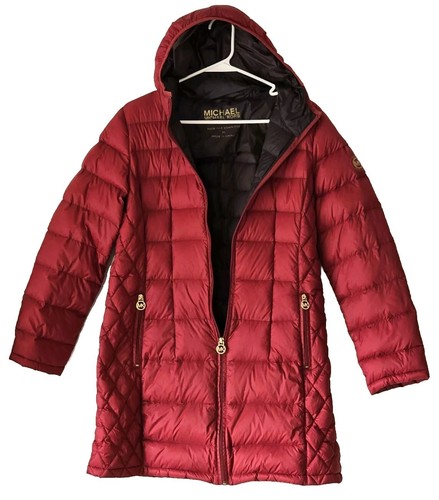 Giacca Michael Kors nylon imbottibile piumino lungo con cappuccio zip intera rosso taglia med