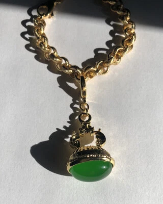 BEN AMUN 24K Gold Plated Simulated Emerald Stamp Of Power Prosperity& Love Charm - Image 1 of 4