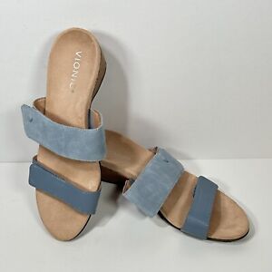 Vionic Sandals Womens 8 Bayu Blue Leather Suede Adjustable Strap Wedge Slip On