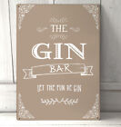 The Gin bar sign, let the fun be gin, gin bar cocktail party stone A4 sign