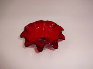 Vintage Kanawha Red Hand Crafted Glassware Glass Bowl Candy Dish Ruffled Crimped - Picture 1 of 10