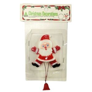 Vintage Plastic Santa Claus Christmas Pin Novelty Moving Hands Legs Hong Kong