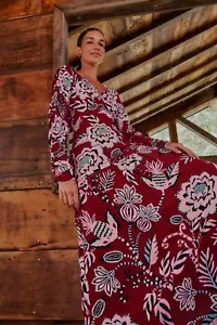 NWT $264 Farm Rio Pineapple Inspiration Burgundy V Neckline Maxi Dress XL - Picture 1 of 8