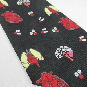 Vintage Neck Tie Necktie Novelty Doctor Physician Pills Capsules Heart Lungs - Picture 1 of 5