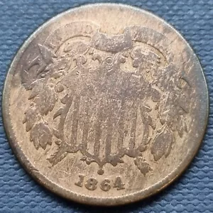 1864 Two Cent Piece 2c Circulated #66877 - Picture 1 of 2