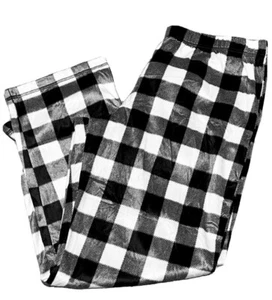 Ladies Plus 2XL Black White Checked Buffalo Plaid Lounge Pants Fleece Pajama - Picture 1 of 1