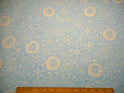 Christmas Fabric By Yard White Snowflakes on Light Blue Quilting Cotton #4 #C - Image 1 of 2