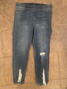 Liverpool 10 Taylor Chloe Pull On Stretch Skinny Cropped Distressed Blue Jeans - Picture 1 of 8