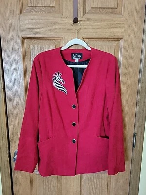 Blazer chaqueta artística portátil Bob Macke para mujer grande rojo cebra Foto 1 de 4
