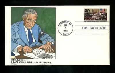 US FDC #2559j Unknown Hand Painted HP 1991 AZ WWII World War II Anniversary - Image 1 of 2