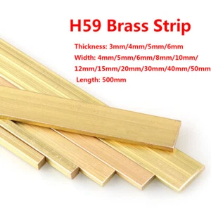 H59 Brass Strip Flat Bar Metal Copper Sheet Plate 500mm Length 3/4/5/6mm Thick - Picture 1 of 10