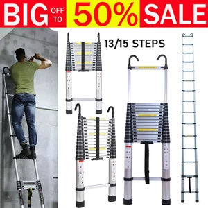Folding 4.4/5/6.2M Aluminum Telescopic Extension Ladder Step Multi-Use Non-Slip - Picture 1 of 15