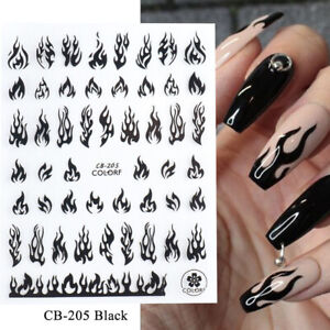 3D Holographic Fire Flame Nail Stickers Gold Black Decal DIY Nail Art Decoration