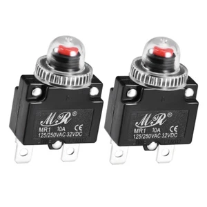 2Pcs 10A 125/250V AC 32V DC Thermal Circuit Breakers Push Button Reset with Cap - Picture 1 of 5