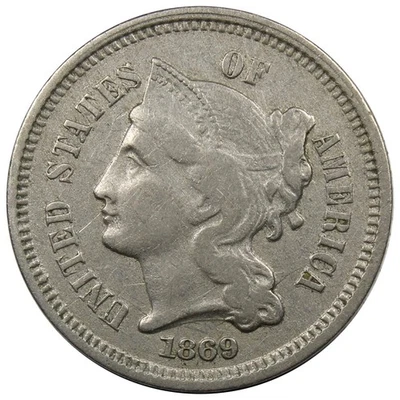 1869 Three Cent Nickel XF+ EXTRA FINE Condition Type Coin A2042 - Image 1 of 2
