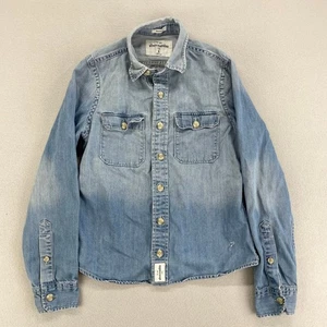 Abercrombie Kids Denim Shirt size Large Faded Long Sleeve Muscle Jean Button Up - Picture 1 of 12