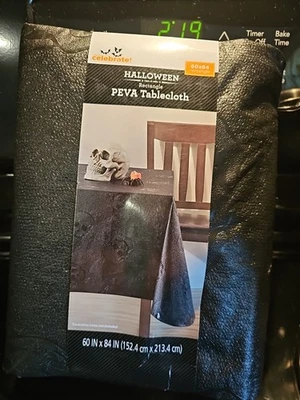 Way to Celebrate Halloween Bats Skulls 60x84in Rectangular PEVA Vinyl Tablecloth - Image 1 of 3