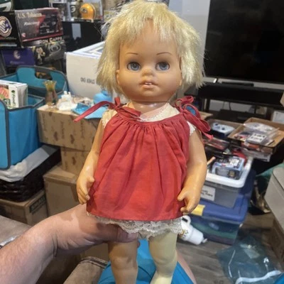 1960 Mattel Chatty Baby Blonde Hair Red Dress No String Chatty Cathy Body - Image 1 of 4